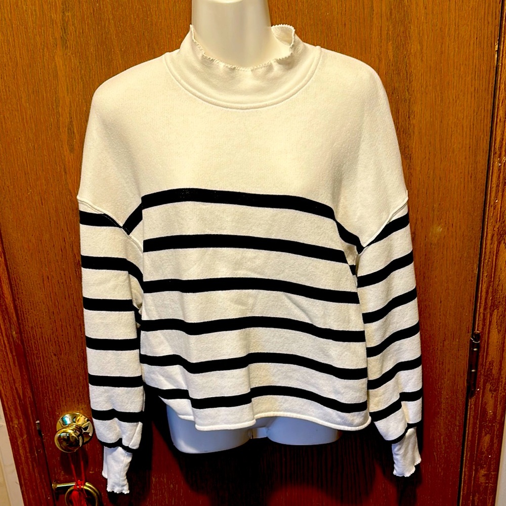 J. Crew Ivory and Navy Striped Sweatshirt medium